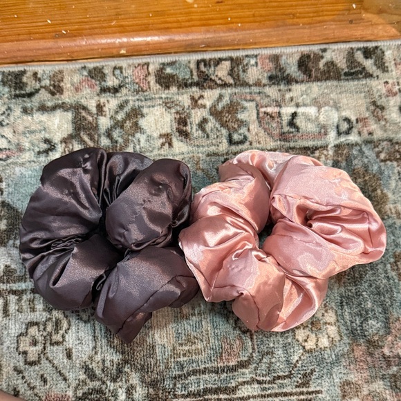 Accessories - Elegant Black and Pink Satin Scrunchies with padding